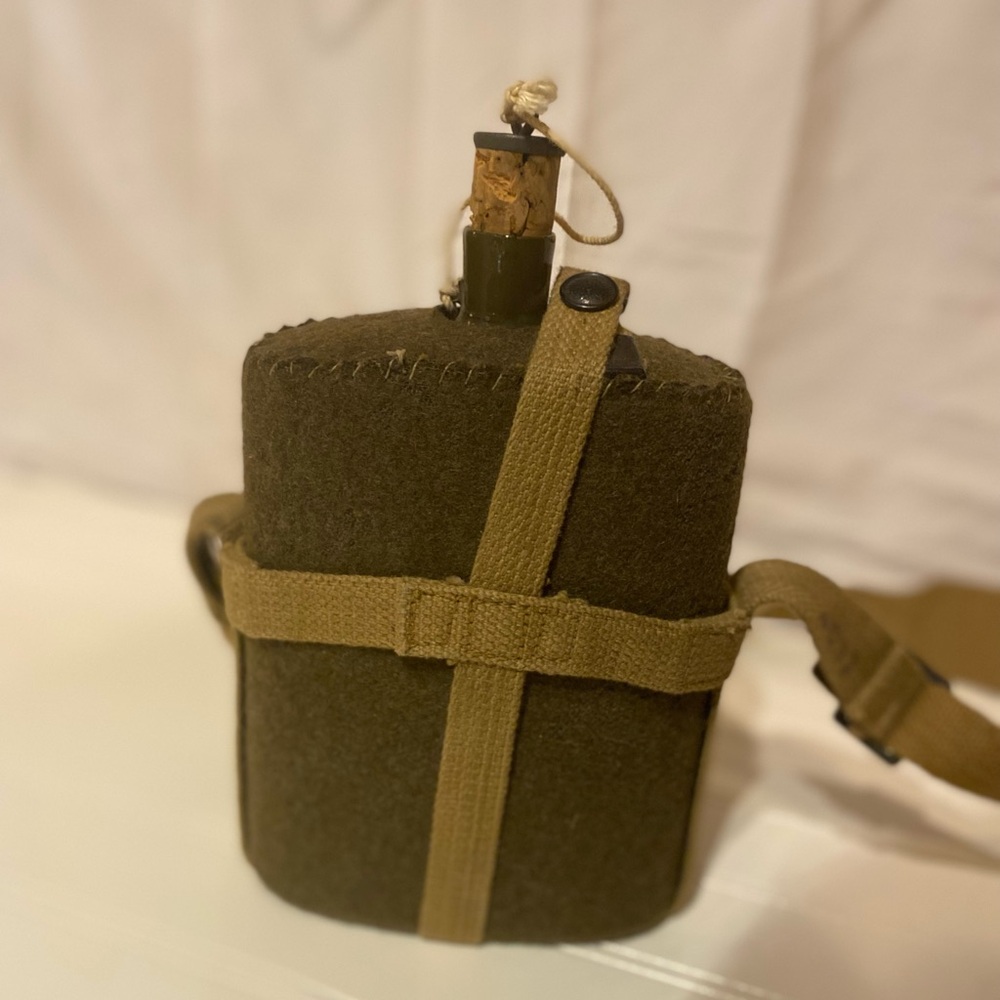 VNTG Khaki Canvas Flask Bag with Strap